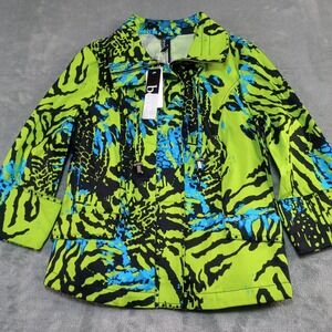 Berek‎ Jacket Womens Sz S Art to Wear Animal Print City Jungle Kiwi Full Zip NEW